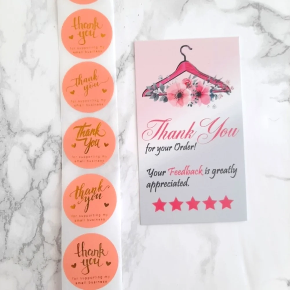 ♥️ 5x25 / 50 Thank Clothes hanger Thank you cards and Stickers